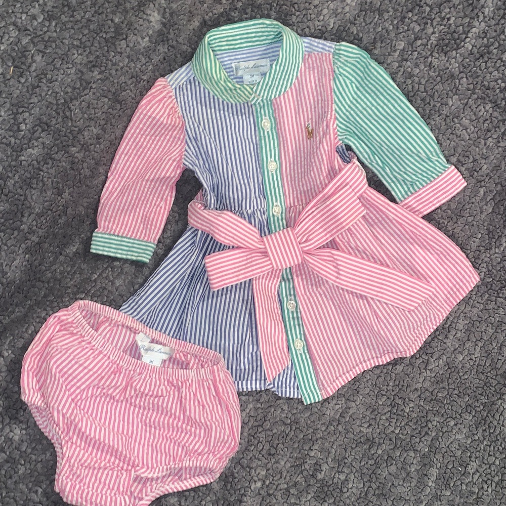 Ralph Lauren Pink and Blue Striped Baby Outfit